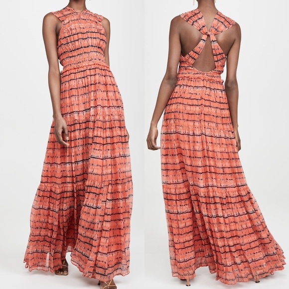 Ulla Johnson Freesia Silk Maxi Dress in Orange Toe Dye